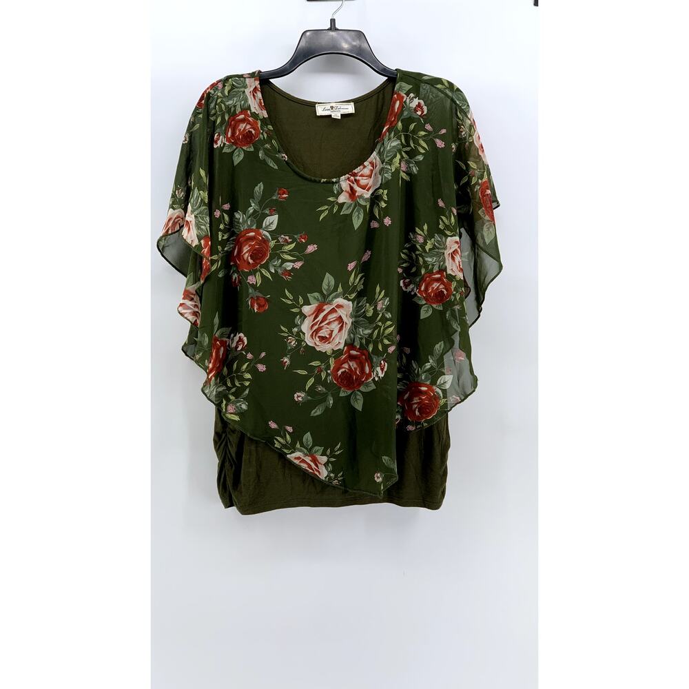 LOVE DELIRIOUS Women's Maternity Green Floral Layered Sheer Top SZ XL